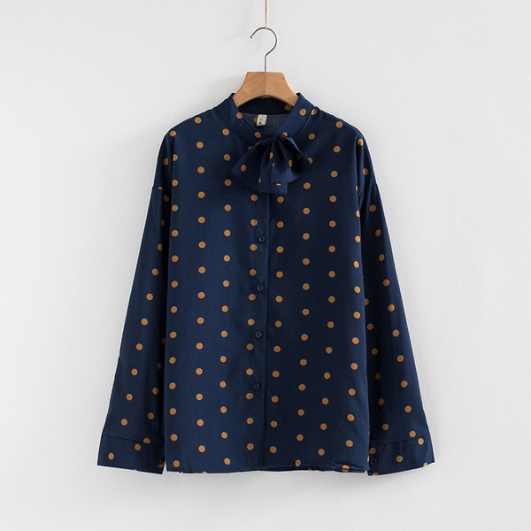 Модерна дамска риза с дълъг ръкав и копчета в син и бял цвят 