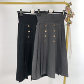 Дълга плисирана пола с копчета в сив и черен цвят