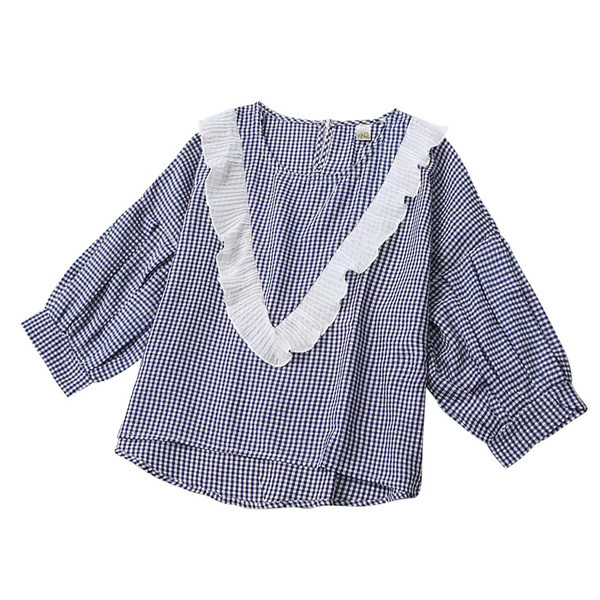 Модерна дамска карирана риза с дълъг ръкав в черен и син цвят 