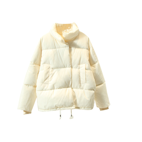 Модерно дамско зимно яке с висока яка и джобове в бял и зелен цвят 