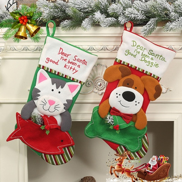 Коледен чорап за подаръци с 3D коте или куче 