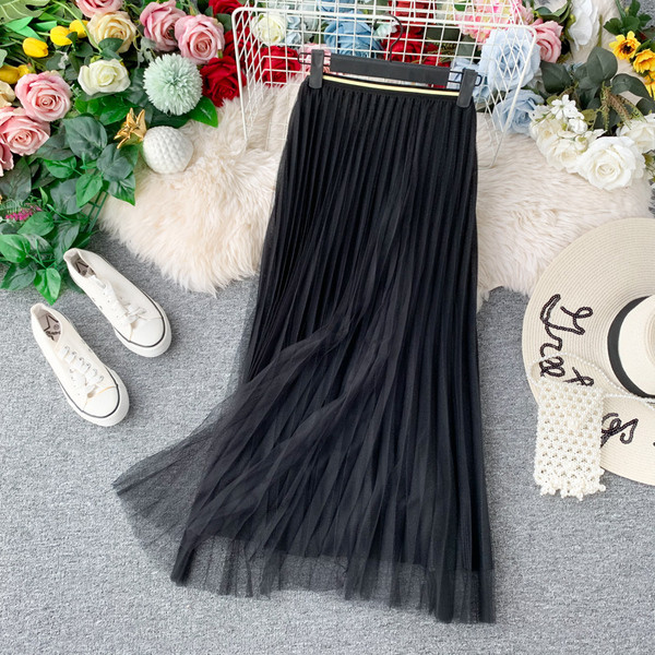 Плисирана дамска пола с тюл и лъскав ефект в четири цвята