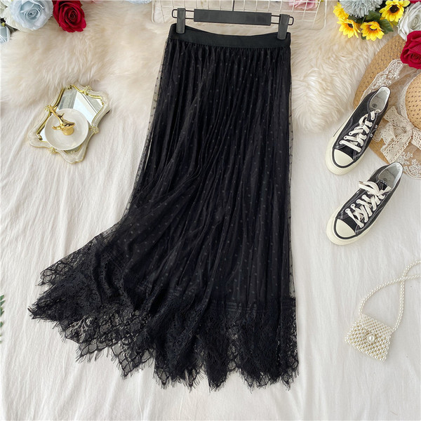 Модерна дамска пола с тюл и дантела в три цвята