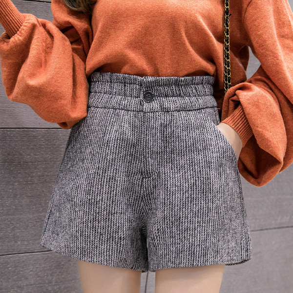 Нов модел къси дамски панталони - висока талия в кафяв,сив и черен цвят