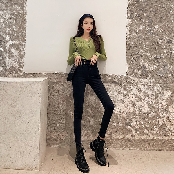 Дамски ежедневни дънки Slim модел с висока талия