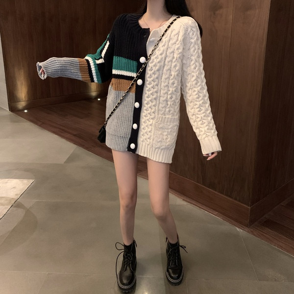 Дамска модерна жилетка с шарен десен и копчета