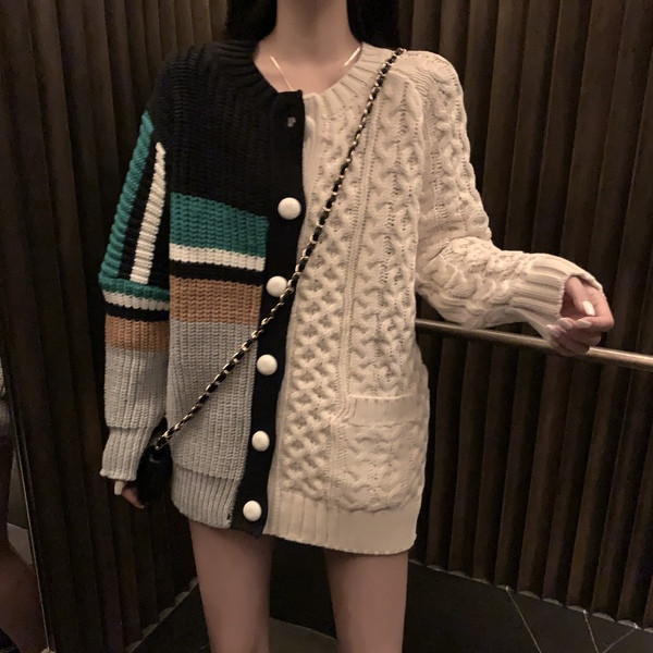 Дамска модерна жилетка с шарен десен и копчета