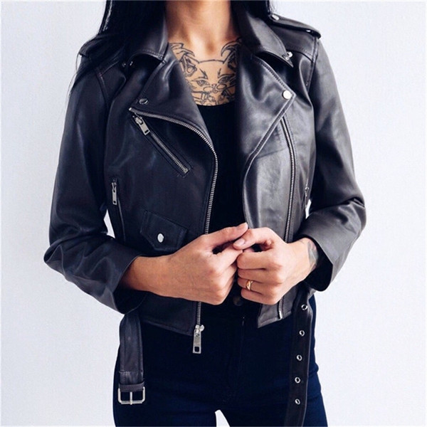 Модерно дамско кожено яке с цип и джобове в пет цвята 