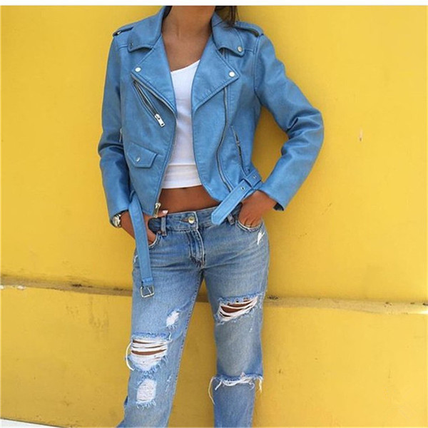 Модерно дамско кожено яке с цип и джобове в пет цвята 