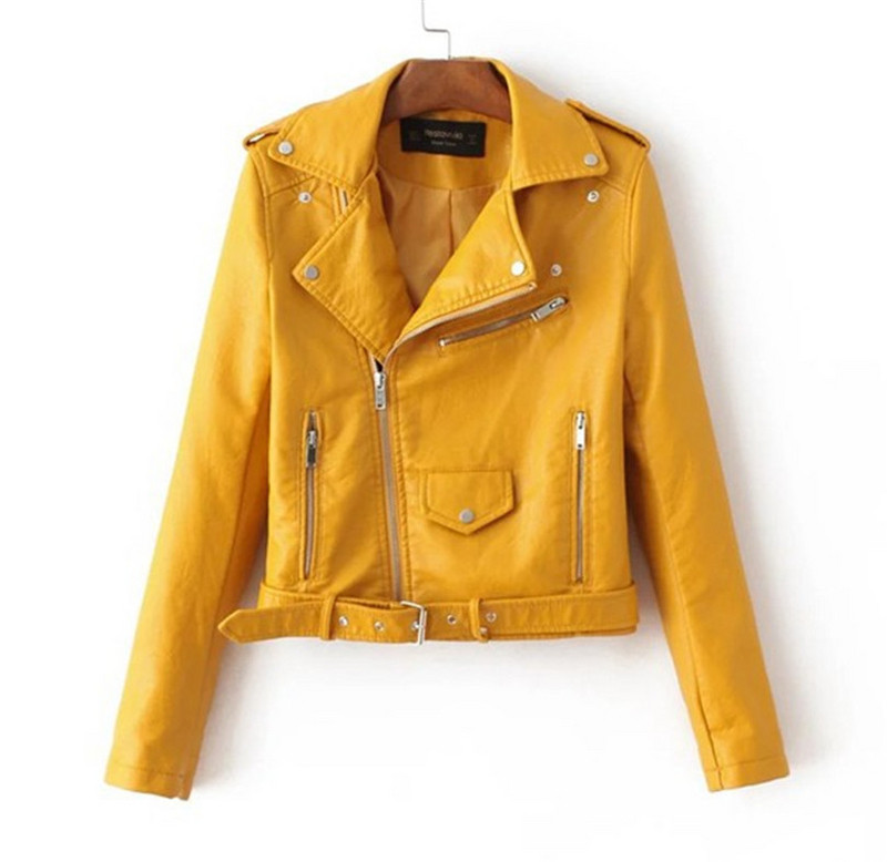 Модерно дамско кожено яке с цип и джобове в пет цвята 