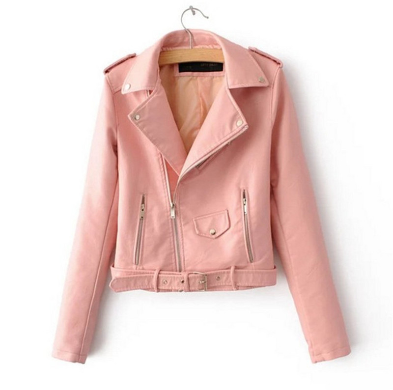 Модерно дамско кожено яке с цип и джобове в пет цвята 