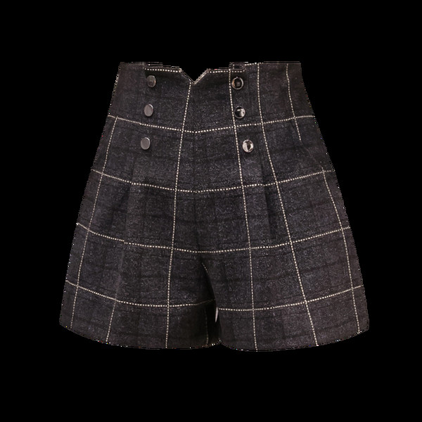 Нов модел дамски карирани къси панталони - висока талия в сив и черен цвят