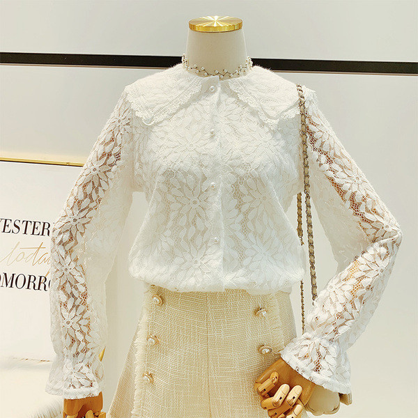 Дамска дантелена риза с яка в четири цвята