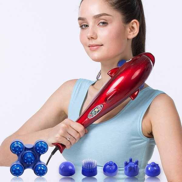 Electric dolphin-shaped massager with six interchangeable attachments