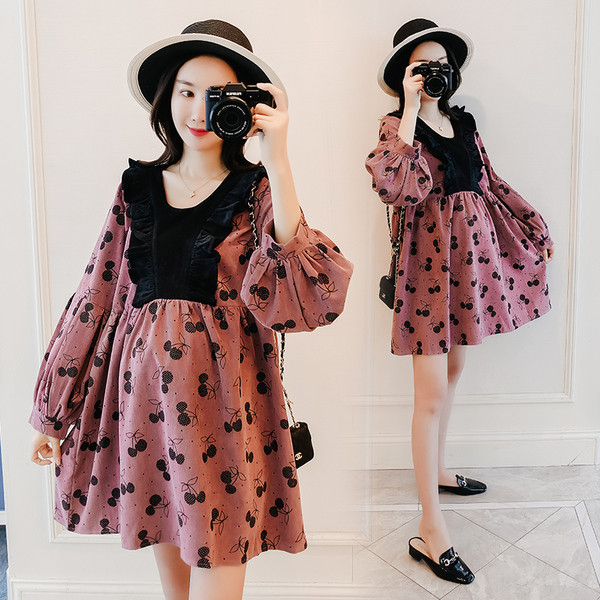 Дамска рокля за бременни жени с дълъг ръкав в три цвята 