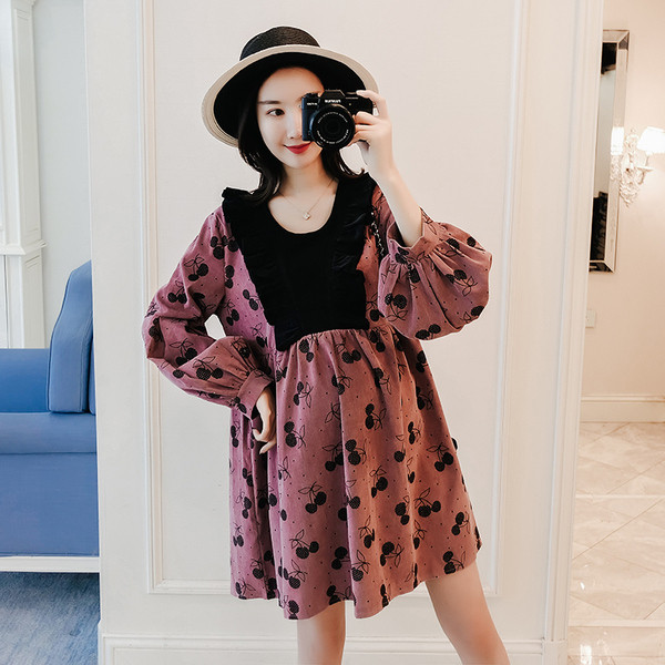 Дамска рокля за бременни жени с дълъг ръкав в три цвята 