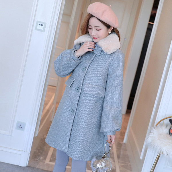 Μοντέρνα γυναικεία παλτό για έγκυες γυναίκες με κορδέλα σε γκρι χρώμα