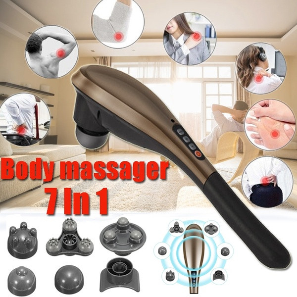 Безжичен електрически масажор 7 в 1 с шест масажни приставки 