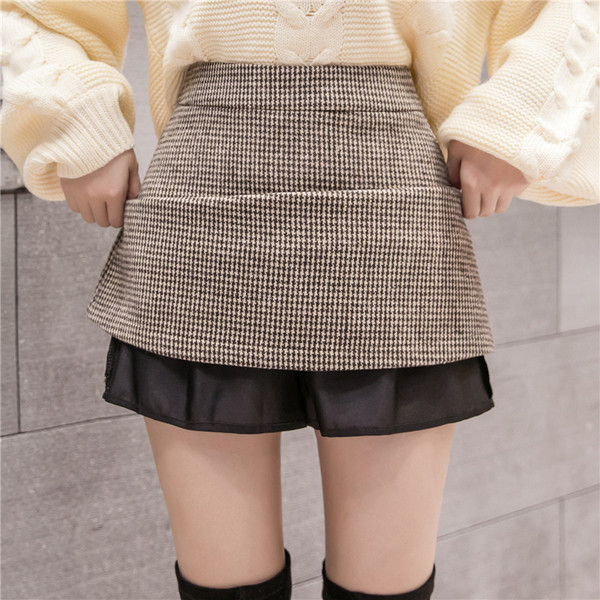 Нов модел дамска пола с висока талия в черен,сив и кафяв цвят