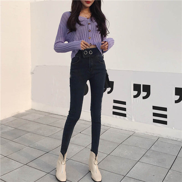 Модерен втален дамски панталон с висока талия в черен и син цвят