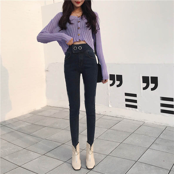 Модерен втален дамски панталон с висока талия в черен и син цвят