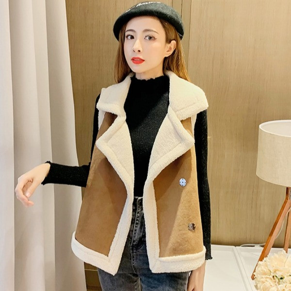 Модерен дамски елек с копчета в черен,кафяв и син цвят