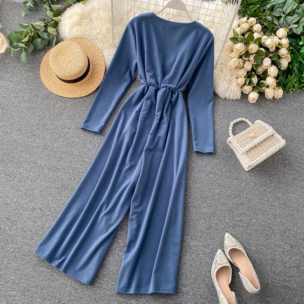 Модерен  дамски гащеризон с колан в няколко цвята