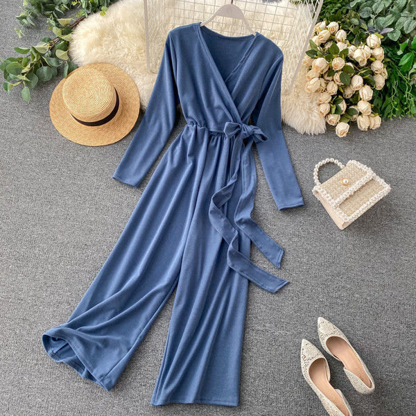 Модерен  дамски гащеризон с колан в няколко цвята