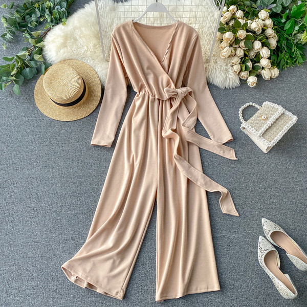 Модерен  дамски гащеризон с колан в няколко цвята