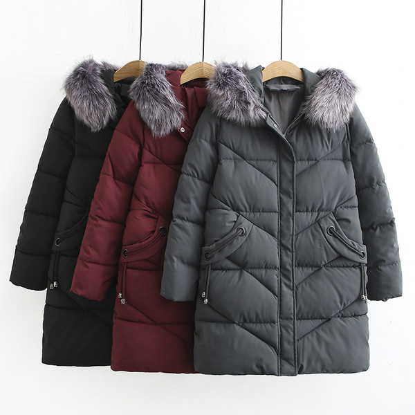 Модерно дамско дълго зимно яке с качулка и пих в черен,червен и сив цвят 