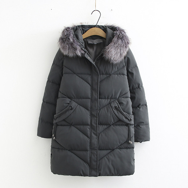 Модерно дамско дълго зимно яке с качулка и пих в черен,червен и сив цвят 