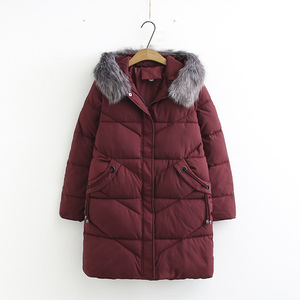 Модерно дамско дълго зимно яке с качулка и пих в черен,червен и сив цвят 