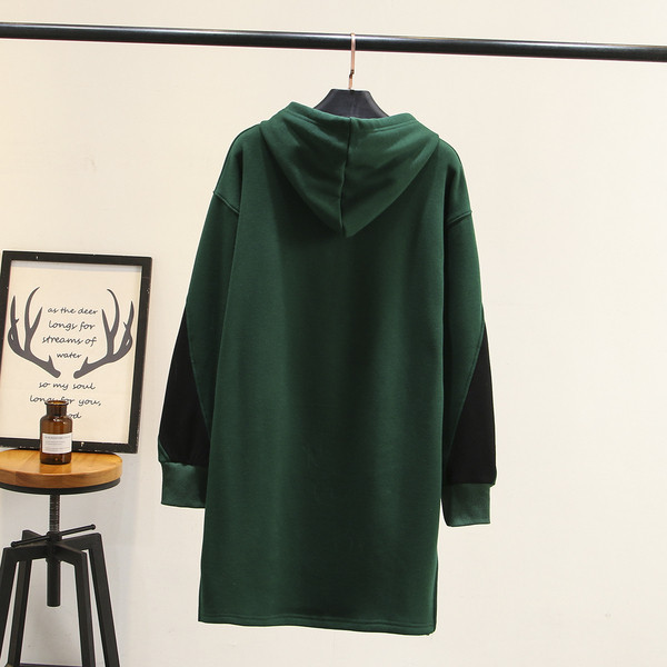 Ежедневен дамски дълъг суичър с качулка и връзки в черен и зелен цвят 