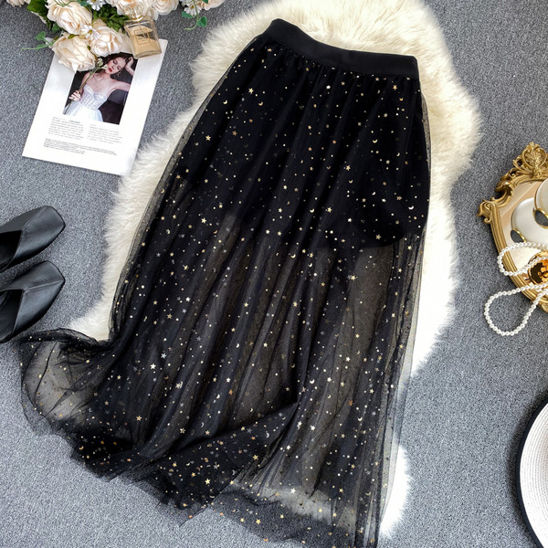 Модерна дамска пола с лъскав ефект в черен цвят