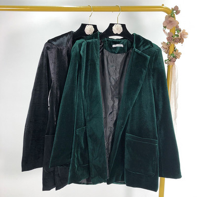 Дамско модерно сако от кадифе в черен и зелен цвят