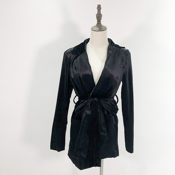 Дамско модерно сако от кадифе в черен и зелен цвят