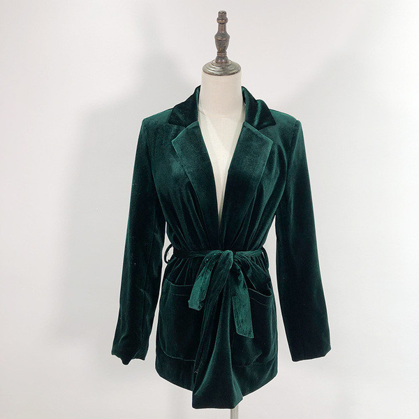 Дамско модерно сако от кадифе в черен и зелен цвят