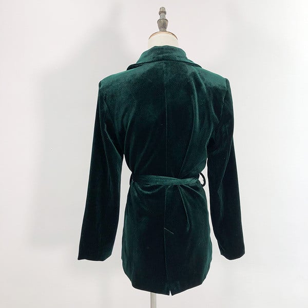 Дамско модерно сако от кадифе в черен и зелен цвят