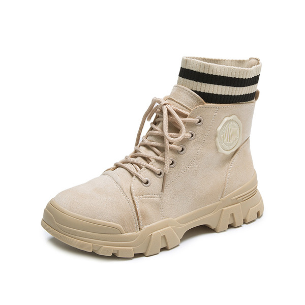 НОВ модел дамски боти тип чорап с връзки в кафяв и черен цвят 