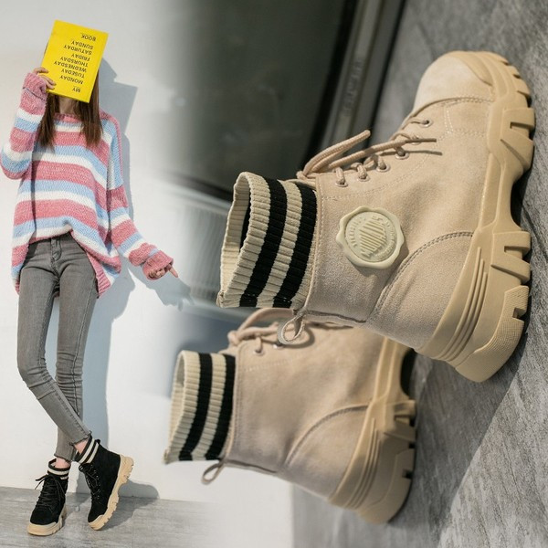 НОВ модел дамски боти тип чорап с връзки в кафяв и черен цвят 