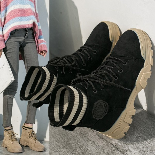 НОВ модел дамски боти тип чорап с връзки в кафяв и черен цвят 