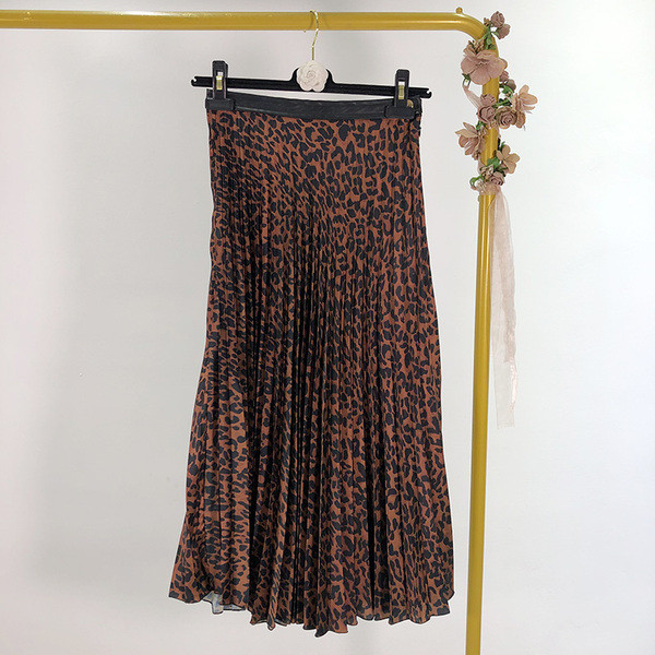 Дълга плисирана пола с ластична талия и животински принт