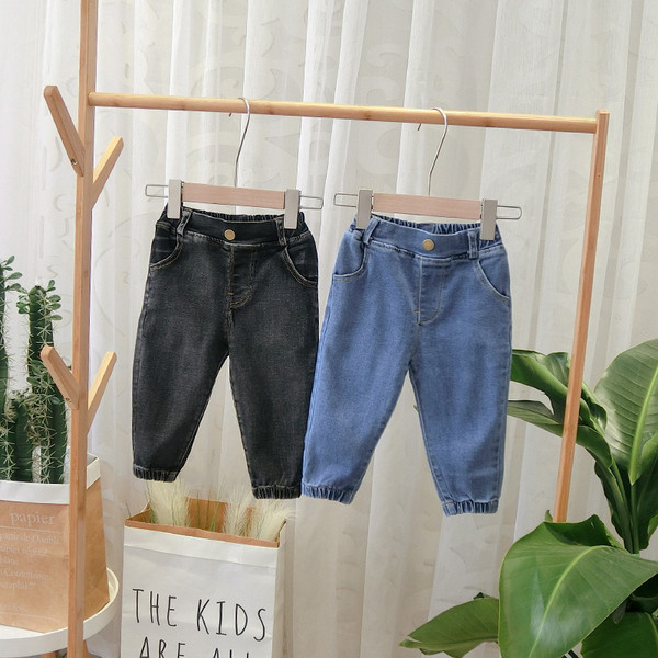 Ежедневни детски дънки с джобове за момчета в син и черен цвят