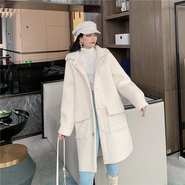 Дълго пролетно-есенно палто в бежов,зелен и бял цвят