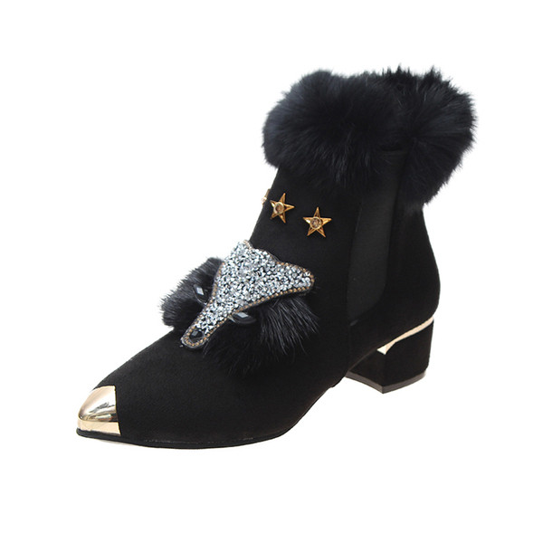 Дамски зимни боти заострен модел с метален елемент в няколко цвята 