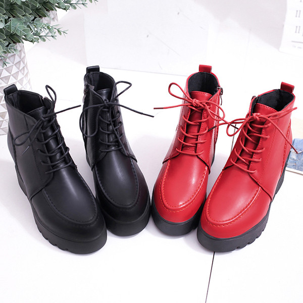 Дамски модерни кожени боти с връзки в няколко цвята 