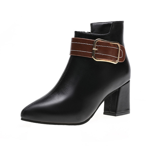 Стилни дамски  боти с дебел ток в черен и бял цвят