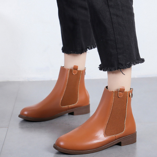 Стилни дамски боти от еко кожа в черен и оранжев цвят 