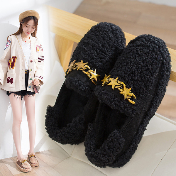 Зимни дамски ежедневни обувки с равна подметка и метален елемент в два цвята 