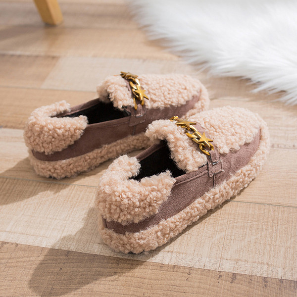 Зимни дамски ежедневни обувки с равна подметка и метален елемент в два цвята 